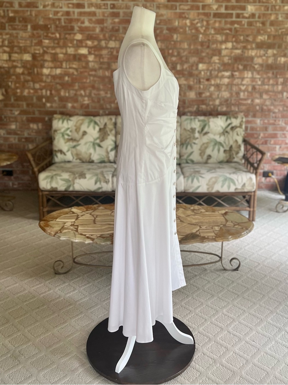 WHBM White Ruched Bodice Button Front Sateen Midi Dress NWT 6 Quiet Luxury - Picture 13 of 17